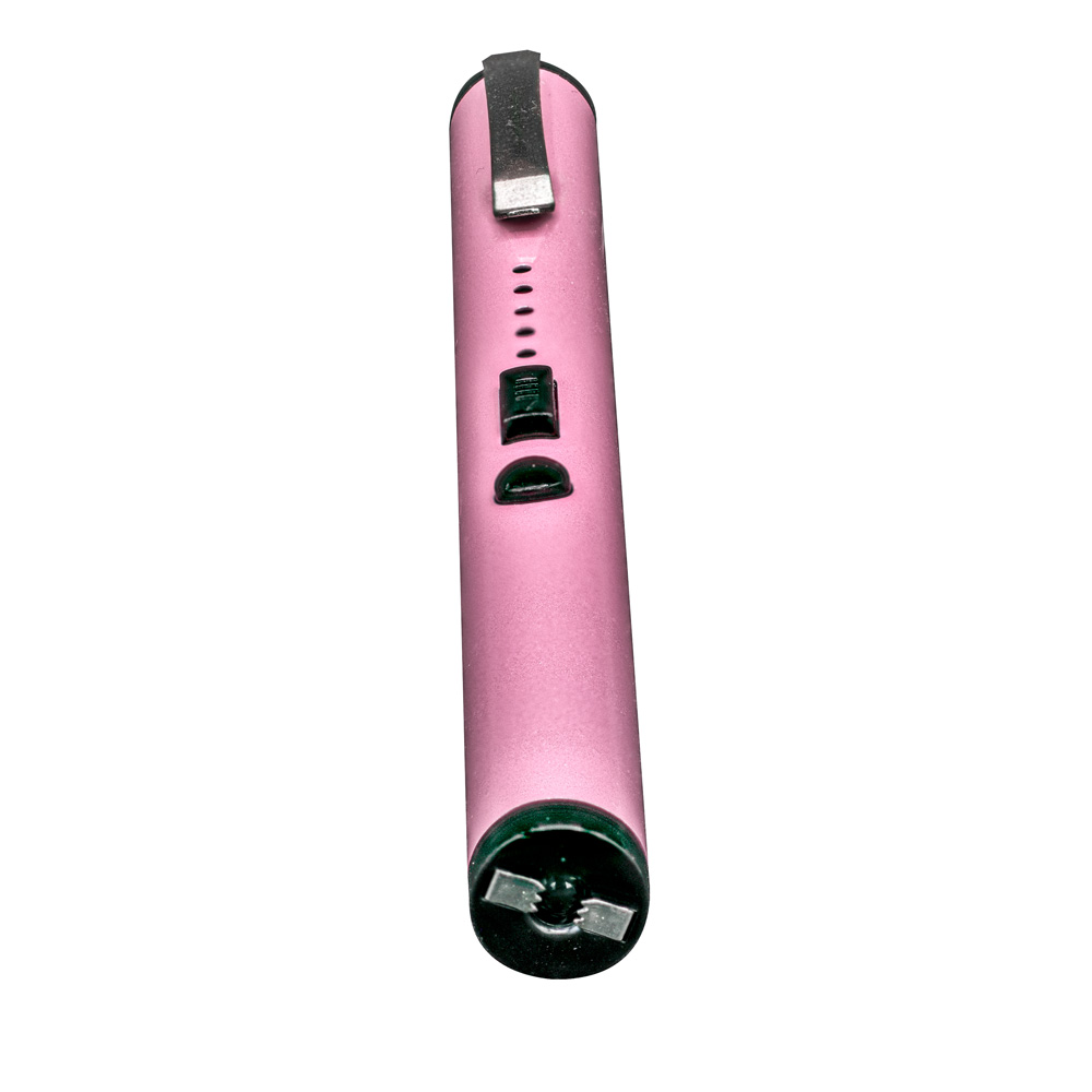 40,000,000 Volts Pen Stun Gun Flashlight with battery meter and pocket clip Pink view 2
